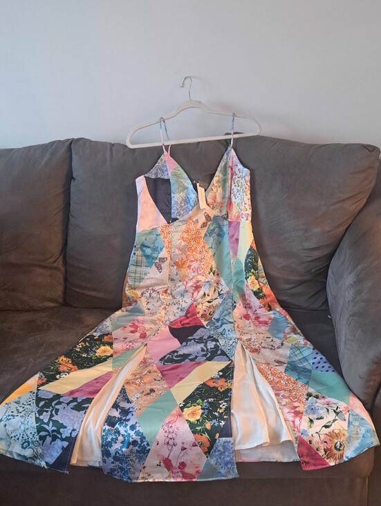 Maeve Dresses & Skirts - Maeve Floral Satin Slip Dress in Cream, Yellow, Pink and Orange